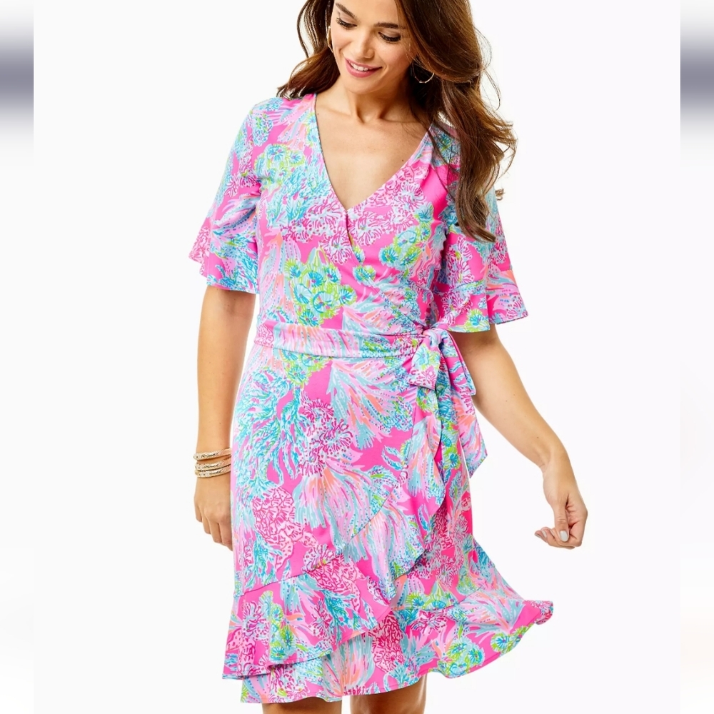 Lilly Pulitzer Dress Isella Wrap Prosecco Pink XS 0 2 NEW Summer Designer Chic